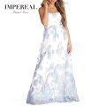 Latest Western Patterns Floral Maxi Glitter White Party Women Elegant Dress For Ladies